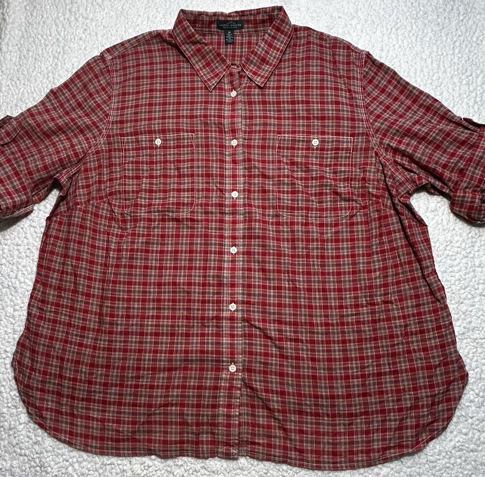 Lauren Ralph Lauren Shirt Womens 3X Red Plaid Flannel Button Down Blouse LRL
